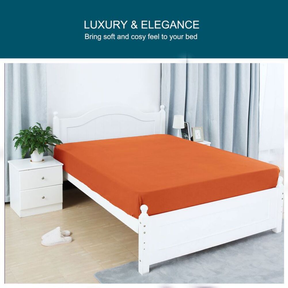 Fitted Sheet Only Cotton Breathable Bottom Sheet with Large Pocket Orange - Picture 6 of 6